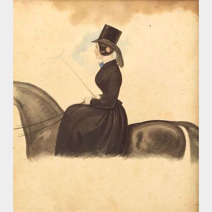 Anglo/American School, 19th Century Portrait of a Woman on Horseback.