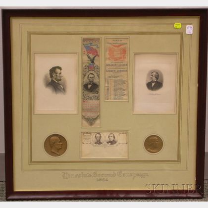 Framed Group of Abraham Lincoln Second Presidential Campaign Related Items