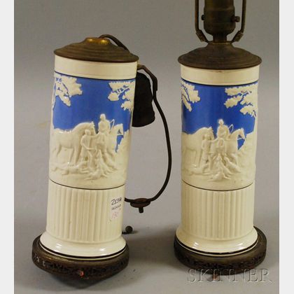 Pair of Wedgwood Queen's Ware Dye Ken John Peel Pattern Vase/Table Lamps