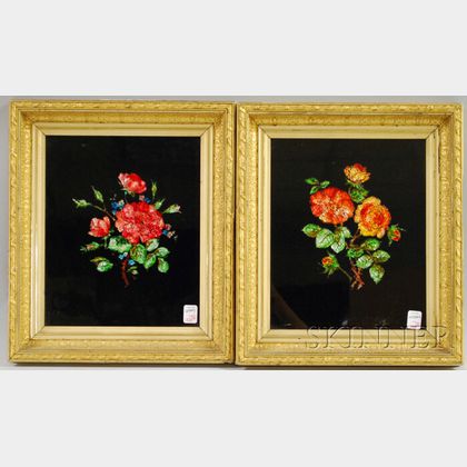 Pair of Victorian Gilt-gesso Framed Floral Tinsel Pictures