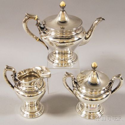Three-piece Shreve, Crump & Low Sterling Silver Tea Set