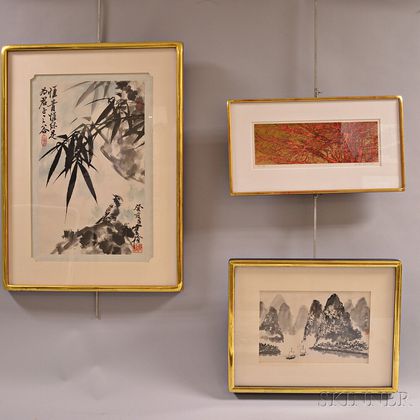Four Framed Japanese and Chinese Watercolors