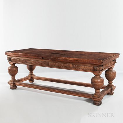 Baroque-style Walnut Draw-leaf Long Table