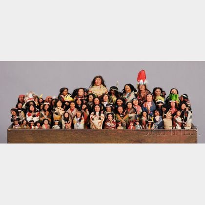 Collection of Fifty-six Skookum Indian Character Dolls