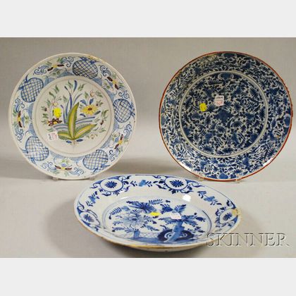 Three Dutch Delft Floral-decorated Ceramic Chargers