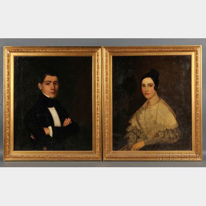 American School, 19th Century Pair of Portraits of Albert and Mary (Oldrin) Salter of New York City.