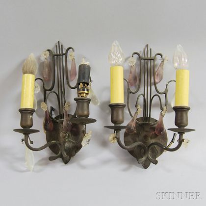 Pair of Louis XVI-style Lyre-back Two-light Wall Sconces