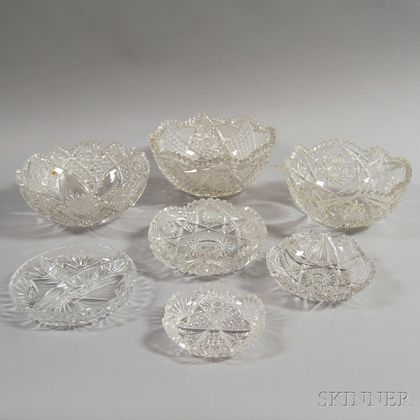 Seven Colorless Cut Glass Bowls