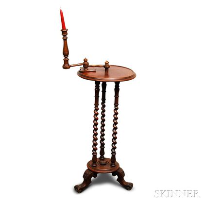 Victorian Carved and Turned Mahogany Candlestand with Adjustable Arm