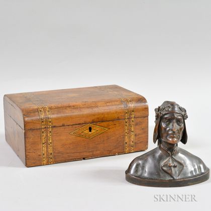 Small Bronze Bust of Dante and an Inlaid Document Box