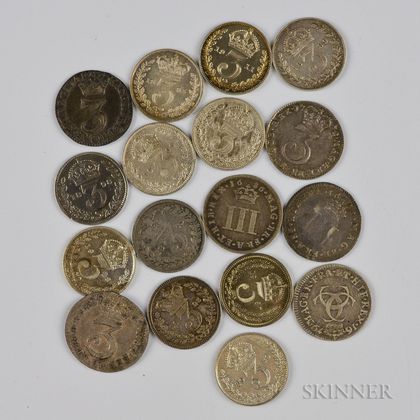Seventeen 3 Pence Maundy Coins