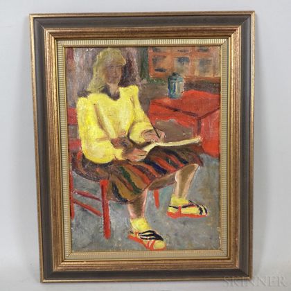 Léontine Camprubi (American, 1916-1994) Woman Writing or Drawing in an Interior