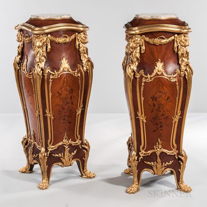 Pair of Louis XV-style Pedestals with Gilt-patinated Bronze Mounts