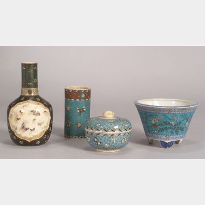 Four Pieces of Cloisonne on Ceramic
