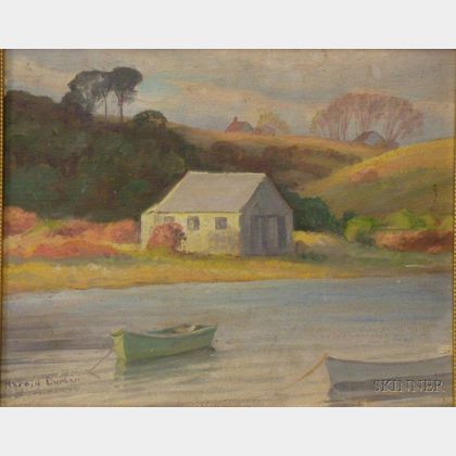 Framed Oil on Board, Cape Code Scene with Boats/A Double-Sided Composition, by Harold C. Dunbar (American, 1882-1953),signed Ha... 