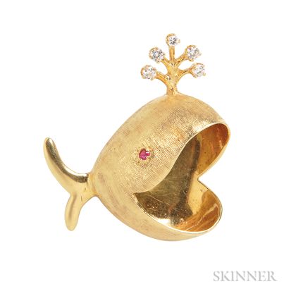 18kt Gold and Diamond Whale Brooch