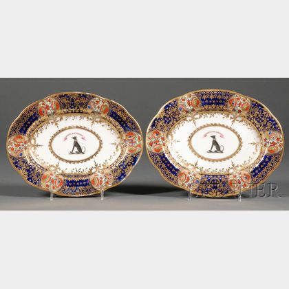 Pair of English Armorial and Imari Palette Porcelain Serving Dishes