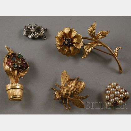 Four 14kt Gold Brooches