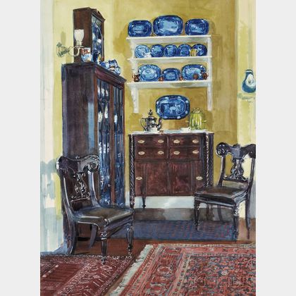 Louis Charles Vogt (American, 1864-1939) Blue and Gold/A Home Interior