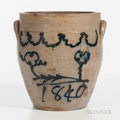 Cobalt-decorated Two-Gallon Stoneware Jar "1840,"