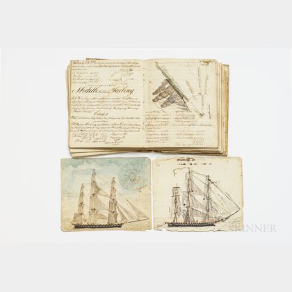 Navigational Notebook with Hand-drawn Maps and Ship Illustrations, Salem, New Jersey, 1823.