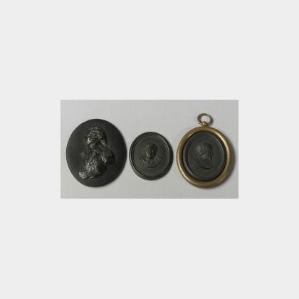 Three Wedgwood Black Basalt Oval Portrait Medallions