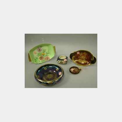 Four Assorted Carlton Ware Porcelain Table Items and an English Lustre Porcelain Low Bowl