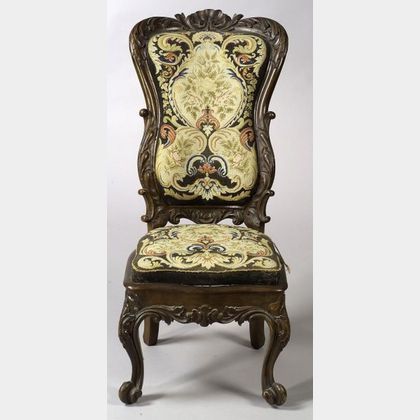 Continental Rococo Revival Carved Walnut and Needlepoint Upholstered Child's Chair