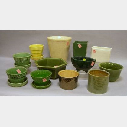 Twelve Assorted Glazed Art Pottery Table Items