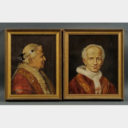 Continental School, 19th/20th Century Lot of Two Portraits of Pontiffs: Pius IX