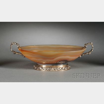 Small Continental Carved Agate, Silver, Gold and Diamond-set Bowl