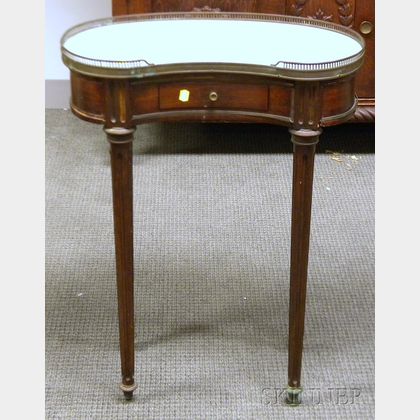 Louis XVI Style Brass-mounted Marble-top Mahogany Veneer and Rosewood Kidney-shaped Stand. 