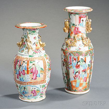 Two Chinese Export Porcelain Rose Medallion Vases
