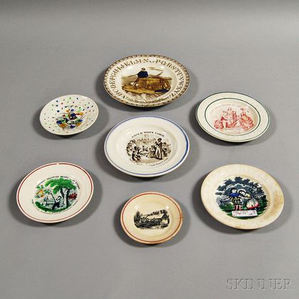 Seven Small Transfer-decorated Plates