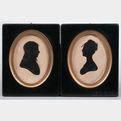 Pair of Hollow-cut Silhouette Portraits of a Man and a Woman