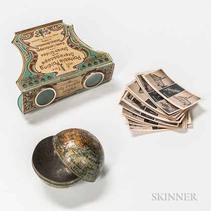 Decorated Tin Portable Folding Stereoscope with Stereo Slides