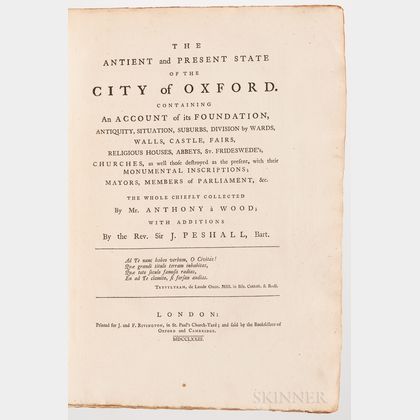 Wood, Anthony a (1632-1695) The Antient and Present State of the City of Oxford.