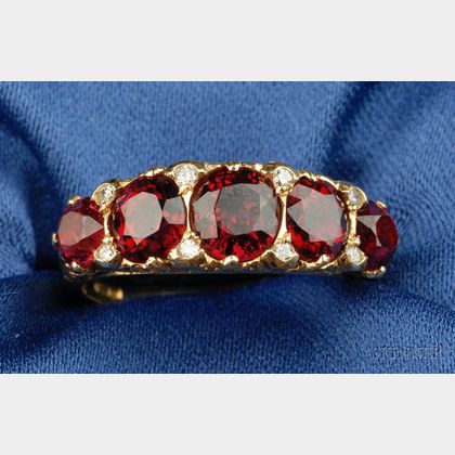 18kt Gold, Red Spinel, and Diamond Ring