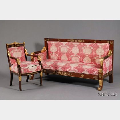 French Empire-style Mahogany and Parcel-gilt Two-Piece Seating Suite