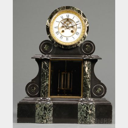 French Belgian Slate and Marble Mantel Clock