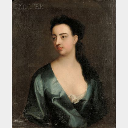 British School, 18th Century Portrait of a Woman in Blue