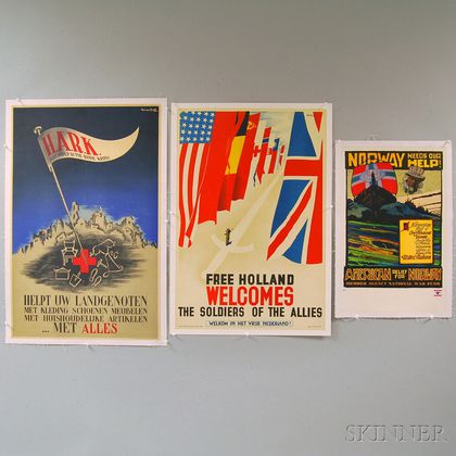 Five Dutch/British and Scandinavian WWII Lithograph Relief Posters