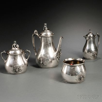 Four-piece American Egyptian Revival Sterling Silver Tea Service