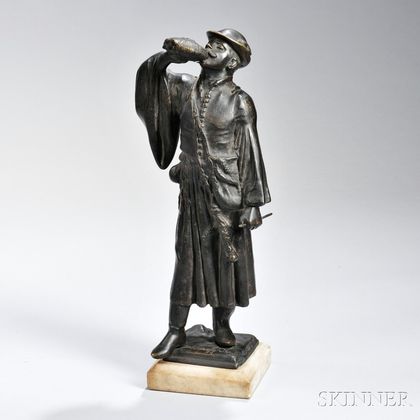 After Kalman Nagy (Hungarian, (1872-1902) Bronze Figure of a Traveler with Canteen, 