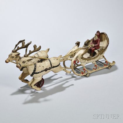 Cast Iron Toy Santa Claus Sleigh and Reindeer