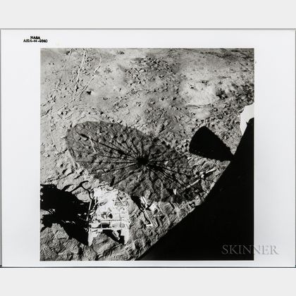 Apollo 14, Lunar Surface with Shadow of the S-Band Antenna, Boot Prints, and Tracks.