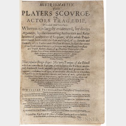 Prynne, William (1600-1669) Histrio-Mastix. The Players Scourge, or Actors Tragaedie.