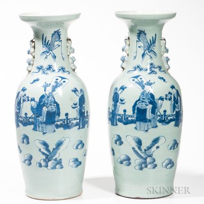 Pair of Underglaze Blue Celadon Vases