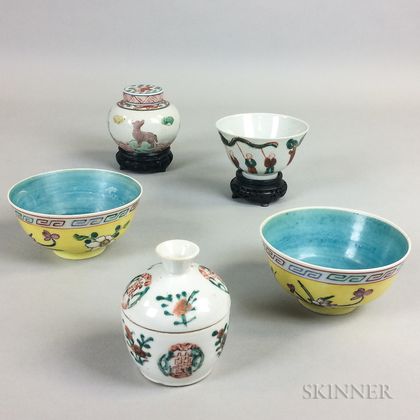Five Enameled Porcelain Items