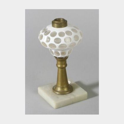 Cut Overlay Glass, Brass, and Marble Fluid Lamp
